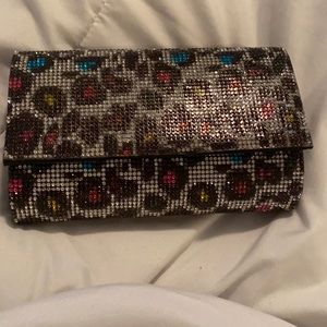 Multicolor leopard print glitter clutch